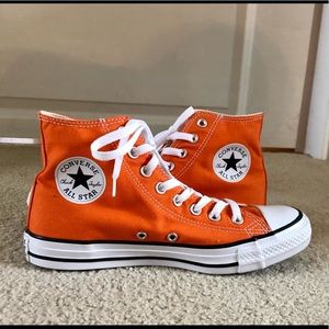 NWOT Orange High Top Converse. Unisex.